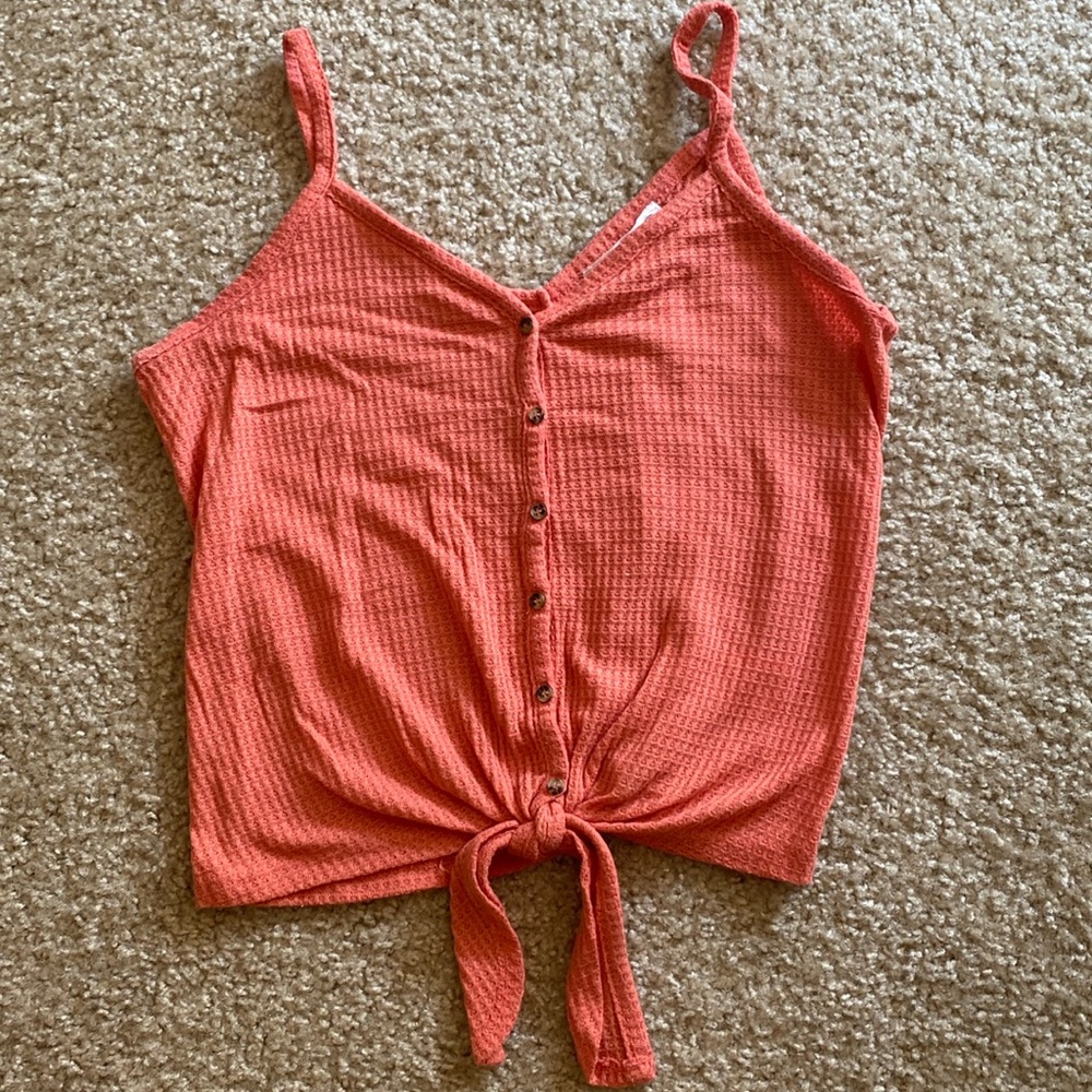 Coral waffle knit tank top